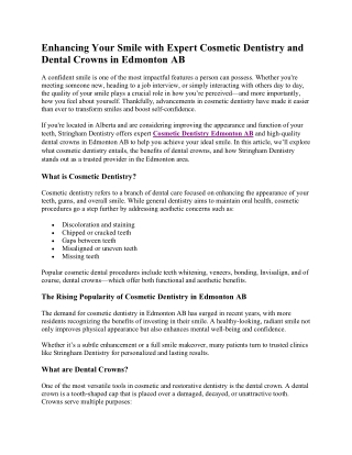 Enhancing Your Smile with Expert Cosmetic Dentistry and Dental Crowns in Edmonto