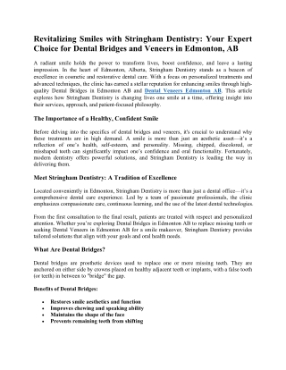 Revitalizing Smiles with Stringham Dentistry: Your Expert Choice for Dental Brid