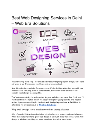 Best Web Designing Services in Delhi – Web Era Solutions