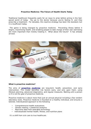 Proactive Medicine: The Future of Health Starts Today