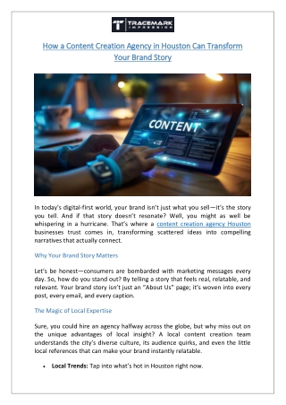 Transform Your Brand Story with a Houston Content Agency  Tracemark Impression
