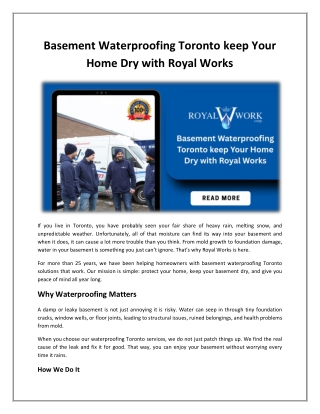 Basement Waterproofing Toronto Keep Your Home Dry with Royal Works