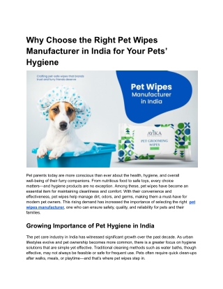 Why Choose the Right Pet Wipes Manufacturer in India for Your Pets’ Hygiene