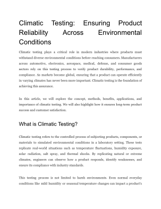 Climatic Testing: Ensuring Product Reliability Across Environmental Conditions