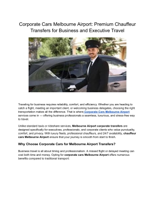 Corporate Cars Melbourne Airport_ Premium Chauffeur Transfers for Business and Executive Travel