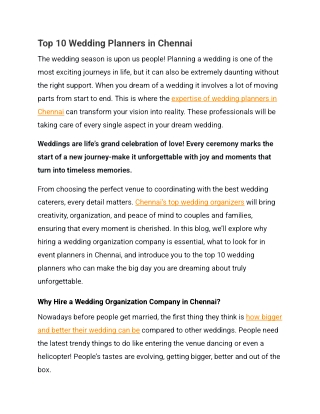 Top 10 Wedding Planners in Chennai