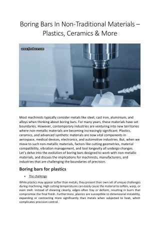 Boring Bars In Non-Traditional Materials – Plastics, Ceramics & More