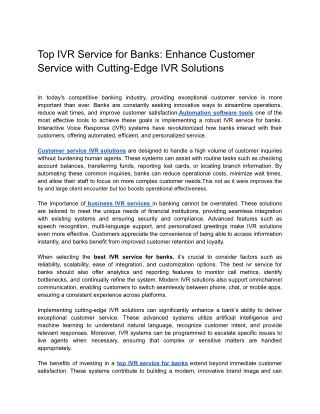 Top IVR Service for Banks_ Enhance Customer Service with Cutting-Edge IVR Solutions