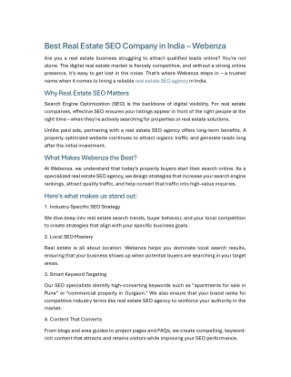 Best Real Estate SEO Company in India Webenza