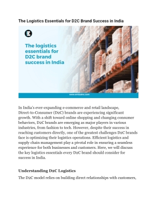 The Logistics Essentials for D2C Brand Success in India