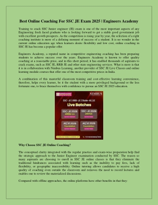 Best Online Coaching For SSC JE Exam 2025  Engineers Academy