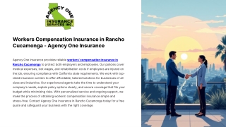 Workers Compensation Insurance in Rancho Cucamonga - Agency One Insurance