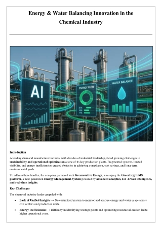 Innovating Energy & Water Balance in the Chemical Industry | Greenovative