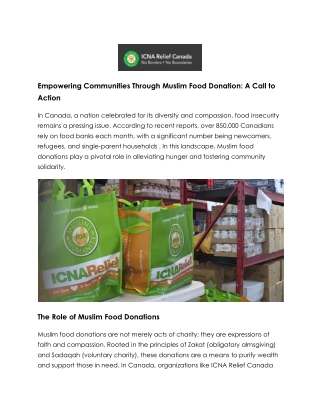Empower Communities with Muslim Food Donations to ICNA Relief Canada