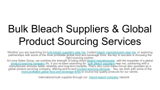 Bulk Bleach Suppliers & Global Product Sourcing Services