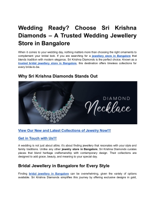 Wedding Ready? Choose Sri Krishna Diamonds – A Trusted Wedding Jewellery Store i