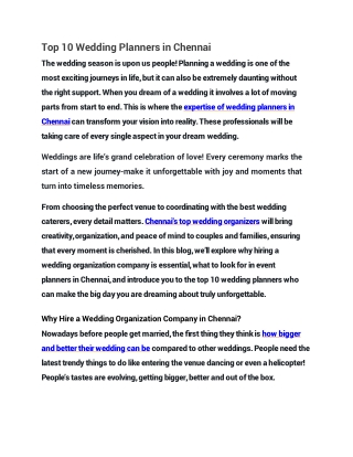 Top 10 Wedding Planner in Chennai