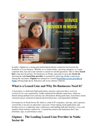 Leased Line Provider in Noida Sector 66 – Gigmax Reliable Internet Solutions