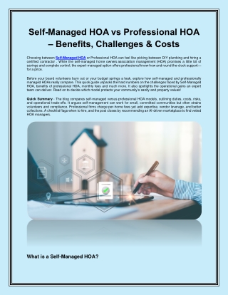 Self-Managed HOA vs Professional HOA – Benefits, Challenges & Costs