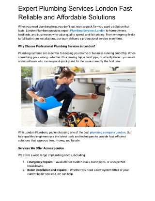 Expert Plumbing Services London Fast Reliable and Affordable Solutions