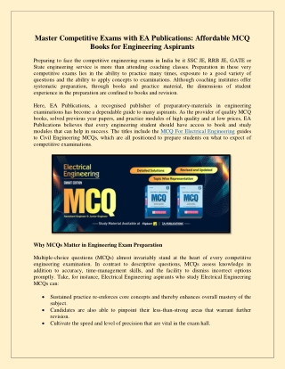 Master Competitive Exams with EA Publications Affordable MCQ Books for Engineering Aspirants