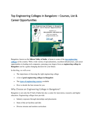 Top Engineering Colleges in Bangalore