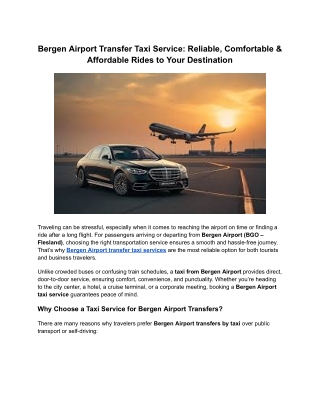 Bergen Airport Transfer Taxi Service_ Reliable, Comfortable & Affordable Rides to Your Destination