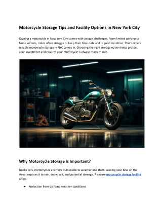 Motorcycle Storage Tips and Facility Options in New York City