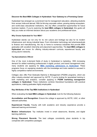 Discover the Best MBA Colleges in Hyderabad_ Your Gateway to a Promising Career