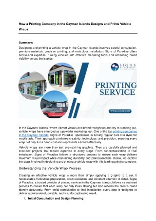 How a Printing Company in the Cayman Islands Designs and Prints Vehicle Wraps