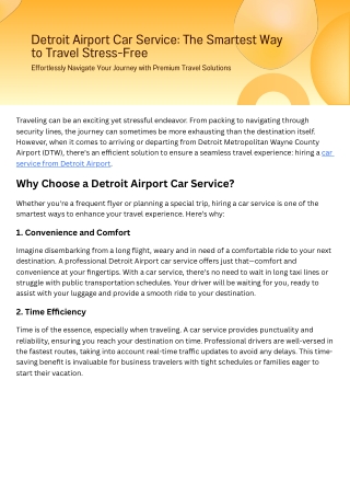 Detroit Airport Car Service The Smartest Way to Travel Stress-Free