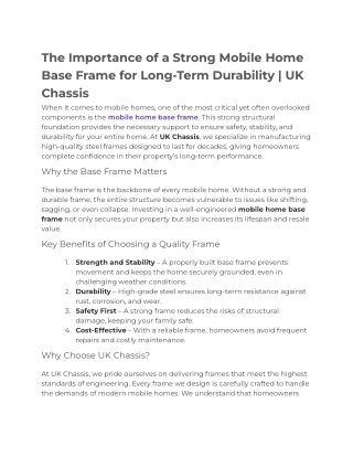 The Importance of a Strong Mobile Home Base Frame for Long-Term Durability _ UK Chassis