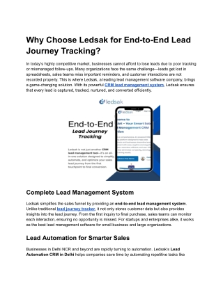 Why Choose Ledsak for End-to-End Lead Journey Tracking.