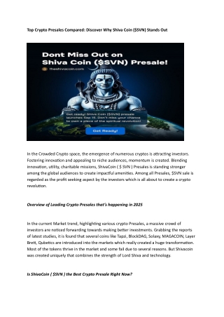 Top Crypto Presales Compared Discover Why Shiva Coin ($SVN) Stands Out