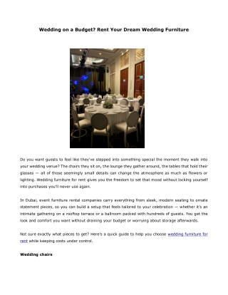 Wedding on a Budget- Rent Your Dream Wedding Furniture