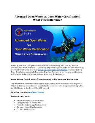 Advanced vs Open Water Certification Guide - Adventure Scuba