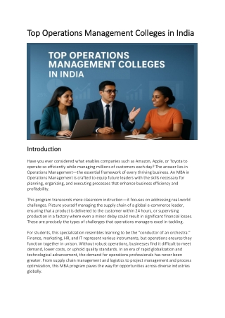 Top Operations Management Colleges in India