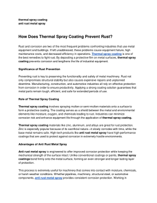 How Does Thermal Spray Coating Prevent Rust_