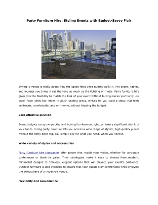 Party Furniture Hire- Styling Events with Budget-Savvy Flair