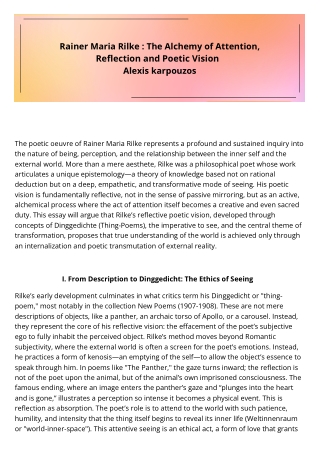 Rainer Maria Rilke : The Alchemy of Attention - Alexis karpouzos
