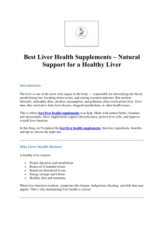 Best Liver Health Supplements | Natural Support for Detox & Wellness