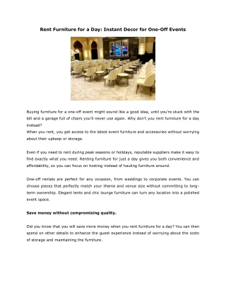 Rent Furniture for a Day- Instant Decor for One-Off Events
