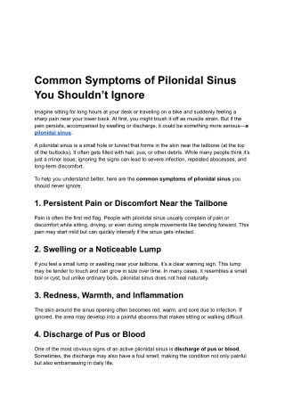 Common Symptoms of Pilonidal Sinus You Shouldn’t Ignore