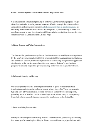 Gated Community Flats in Gandimaisamma Why Invest Now