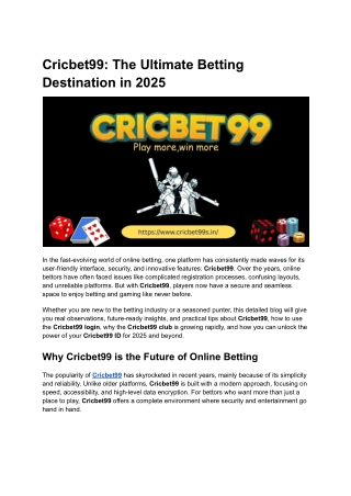 Cricbet99_ The Ultimate Betting Destination in 2025