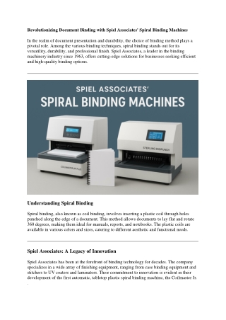 Revolutionizing Document Binding with Spiel Associates