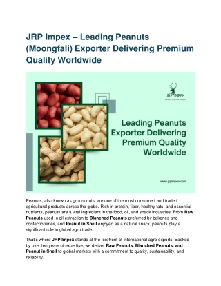 JRP Impex – Leading Peanuts Exporter Delivering Premium Quality