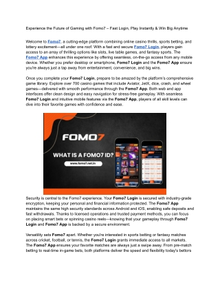Experience the Future of Gaming with Fomo7 – Fast Login, Play Instantly & Win Bi