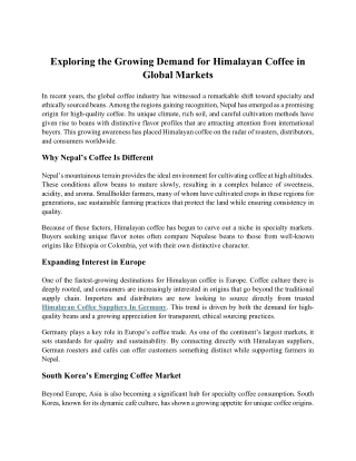 Exploring the Growing Demand for Himalayan Coffee in Global Markets
