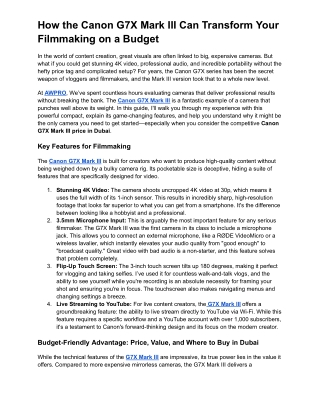How the Canon G7X Mark III  Can Transform Your Filmmaking on a Budget